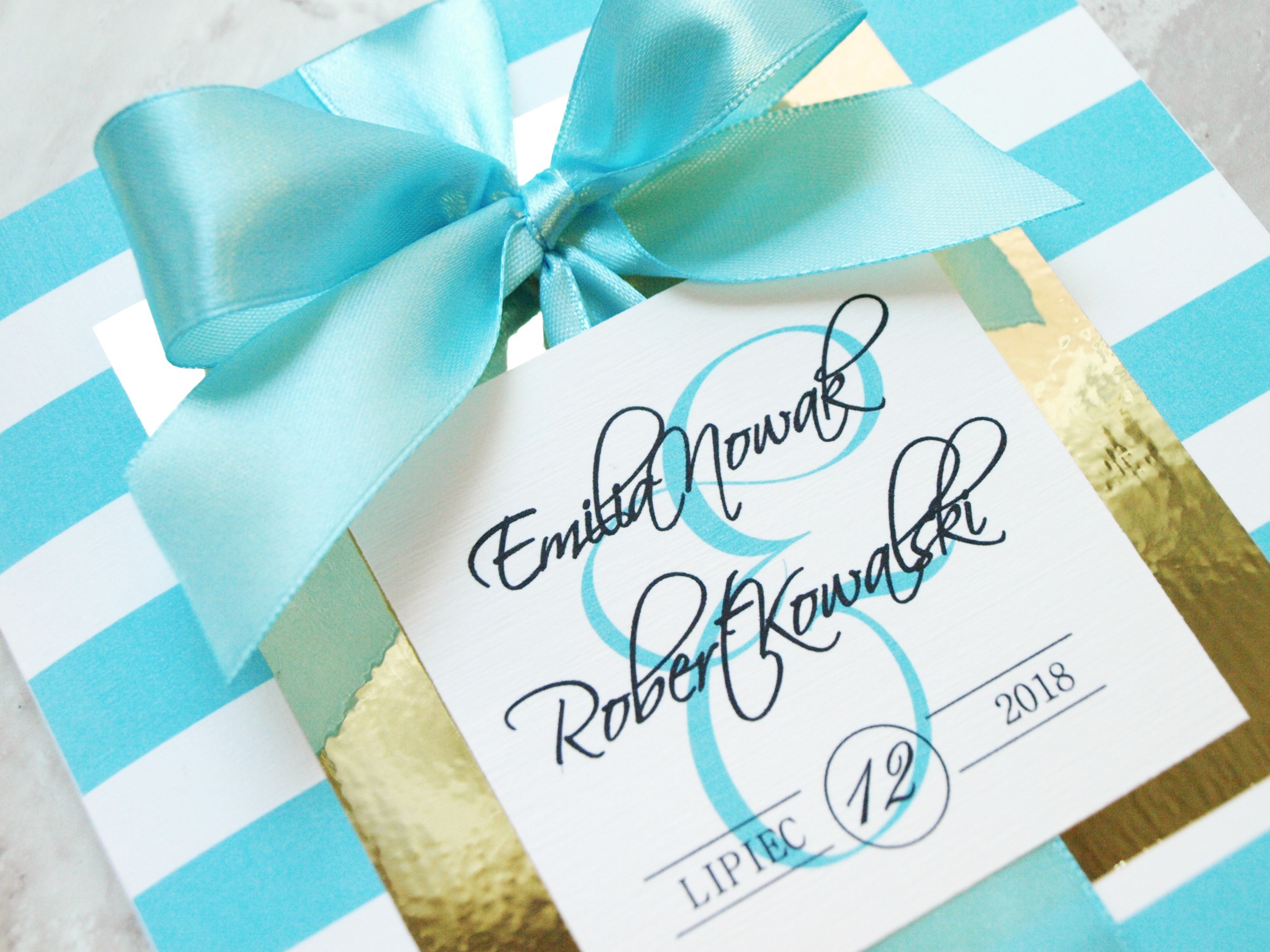 Zaproszenie ślubne Golden Mirror Tiffany Blue